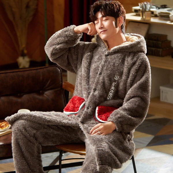 Best Men's Coral Fleece Nightgown Robe Long - Image 3