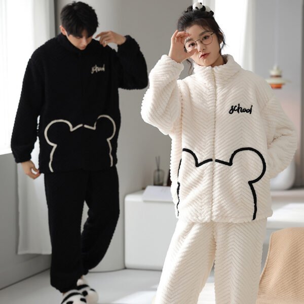 Handsome Flannel with Zipper Cardigan Couple Pajamas - Image 10