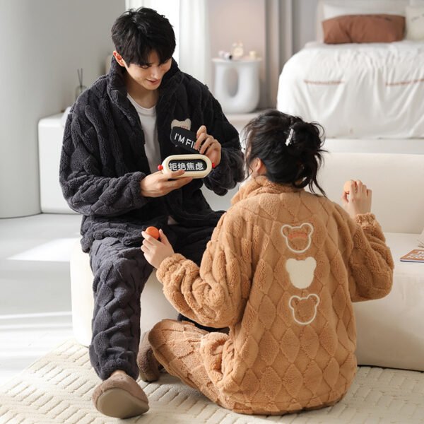 Handsome Flannel with Zipper Cardigan Couple Pajamas - Image 7