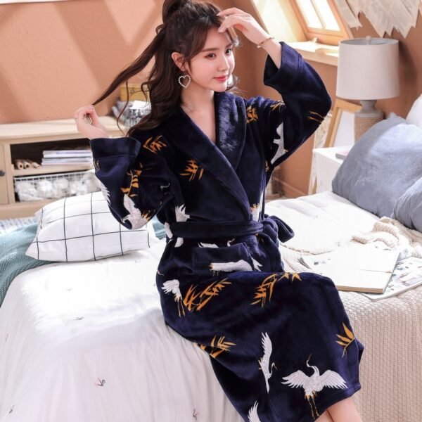 Asian Style Warm Flannel Nightgown Robe Couple Pajamas for Winter