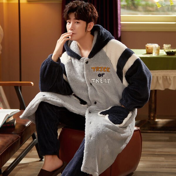 Best Men's Coral Fleece Nightgown Robe Long - Image 9