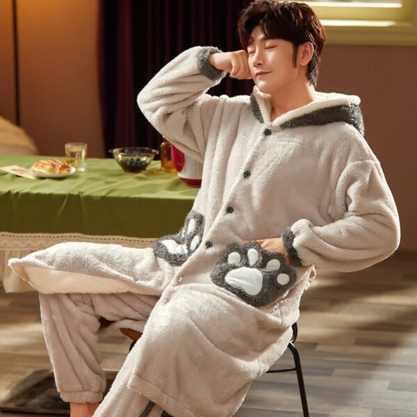 Best Men's Coral Fleece Nightgown Robe Long - Image 6