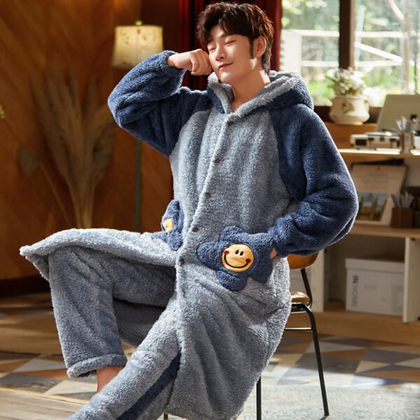 Best Men's Coral Fleece Nightgown Robe Long - Image 10