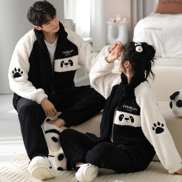 Handsome Flannel with Zipper Cardigan Couple Pajamas